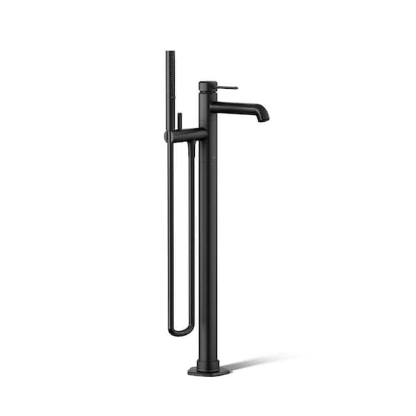Occasion 1-Handle Floor-Mount Bath Filler Trim with Handshower in Matte Black