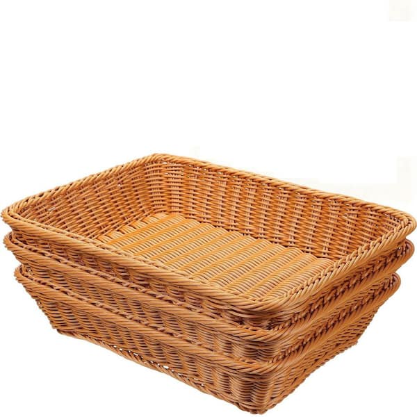 3-Pack 15.8 in.  Poly Wicker Bread Baskets for Serving, Rectangular Display Baskets for Food Fruit Vegetables Snack