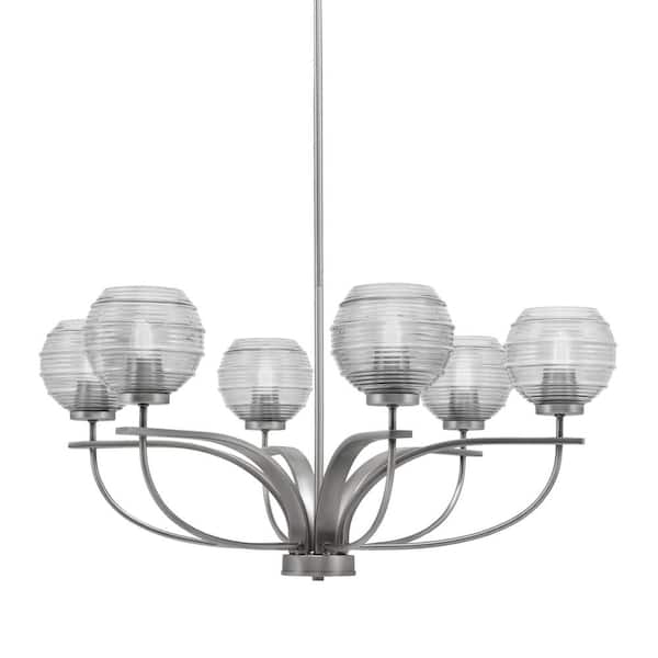 Unbranded Olympia 6 Light, Uplight, Chandelier, Graphite Finish, 6 in. Clear Ribbed Glass