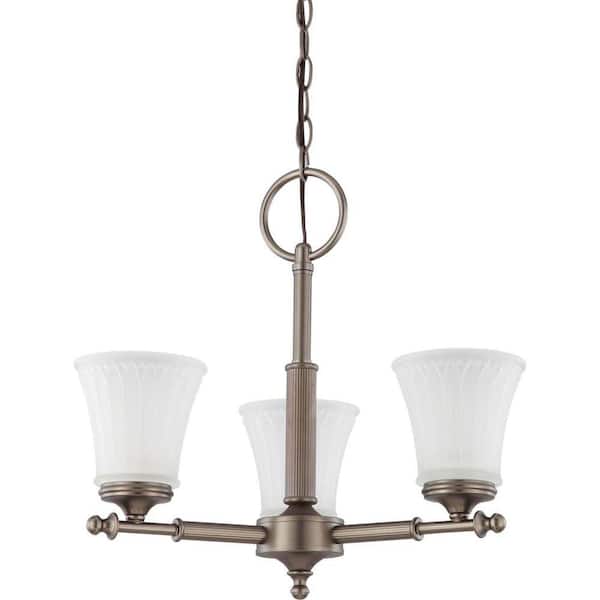 Glomar 3-Light Aged Pewter Chandelier with Frosted Etched Glass Shade
