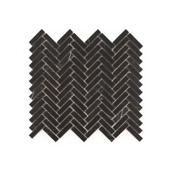 Jeffrey Court Midnight Herringbone Black 10 in. x 10.75 in. Polished Nero Marquina Marble Wall/Floor Mosaic Tile (11.19 sq. ft./Case)