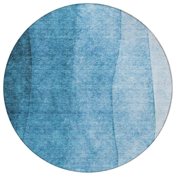 Teal Blue, Aqua, Turquoise 8' Round ft. Woven Abstract Polyester Round Indoor / Outdoor Area Rug