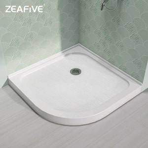 36 in. L x 36 in. W Sector Corner Shower Pan Base with Corner Drain in High Gloss White Non-Slip Shower Base for RV