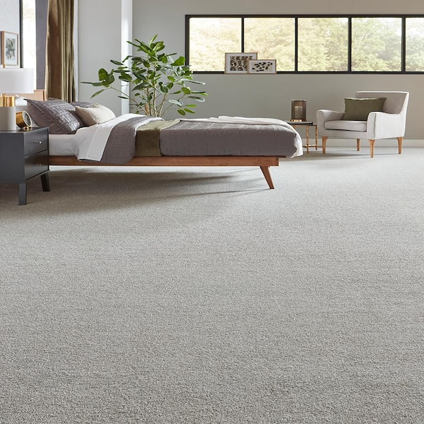 Tailored Trends III Sleek Gray 58 oz. Polyester Textured Installed Carpet
