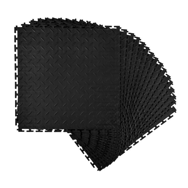 Garage Floor Tiles Interlocking, 16 Pack 20.2 x 20.2 x 0.2 in. Interlocking Modular Garage Flooring Tiles, Black