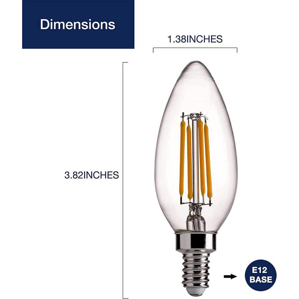 Dimmable Warm White LED Filament Chandelier Bulbs, 6-Pack