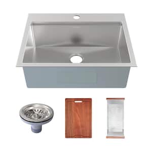 Ravi Stainless Steel 30 in. Single Bowl Drop-In Workstation Kitchen Sink with Accessories