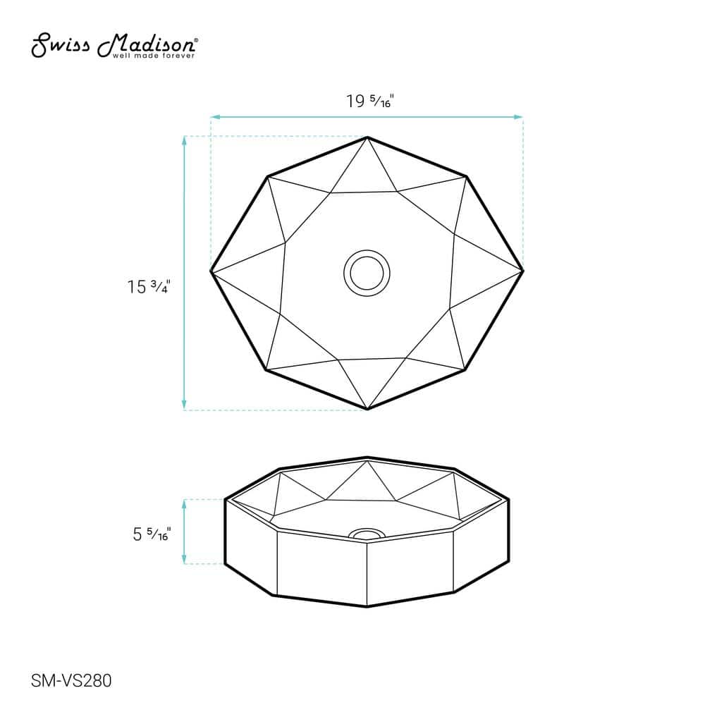 White Geometric Ceramic Above-Counter Vessel Sink