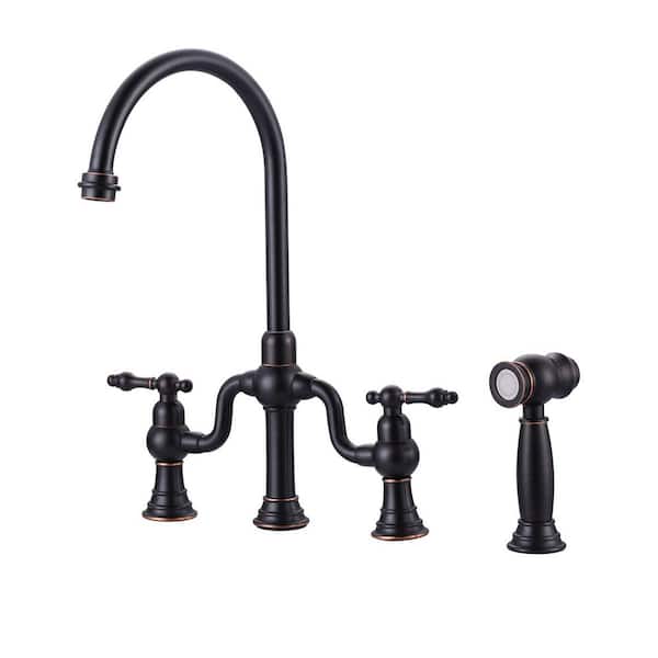 2-Handle Bridge Kitchen Faucet with Side Sprayer in Oil Rubbed Bronze