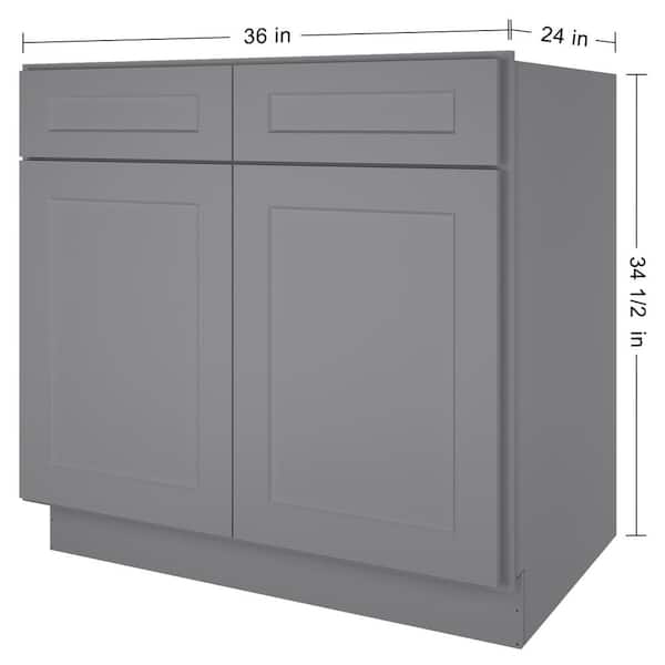 HOMEIBRO 36 in. W x 24 in. D x 34.5 in. H in Shaker Grey Plywood Ready to Assemble Floor Base Kitchen Cabinet with 2 Drawers