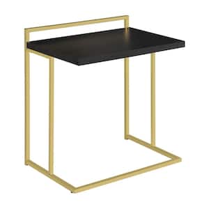 23.5 in. Cappuccino and Matte Brass Rectangular Wood Top Snack Table