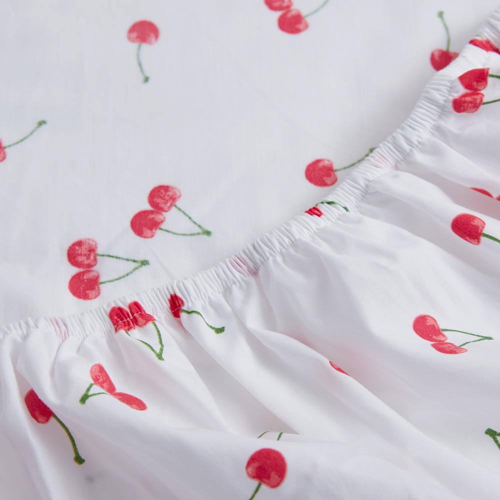 Twin Red and White Cotton Percale Sheet Set