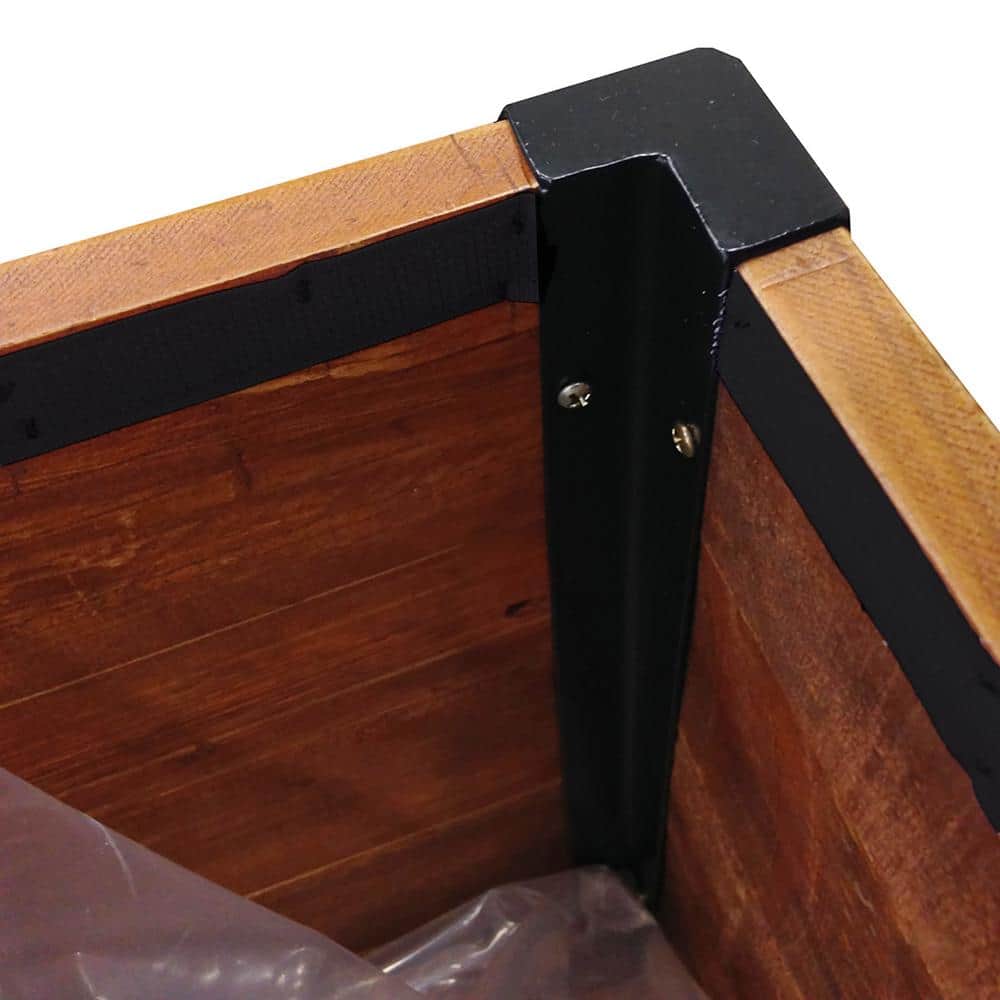 Medium Natural Brown Recycled Wood and Metal Raised Planter Box