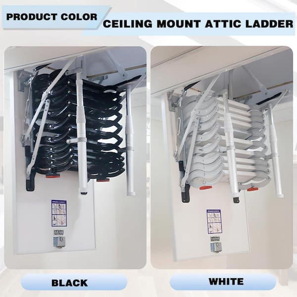 Justincity 12 Steps Ceiling Mounted Attic Ladder Retractable Pull Down Telescopic Loft Stairs with Handrail 1 Piece