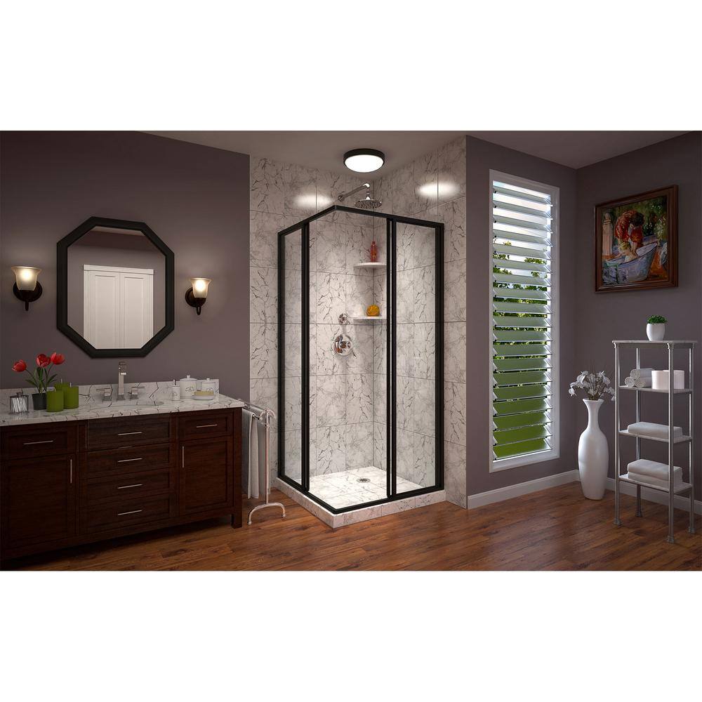 Cornerview 40.5" Black Framed Sliding Shower Enclosure