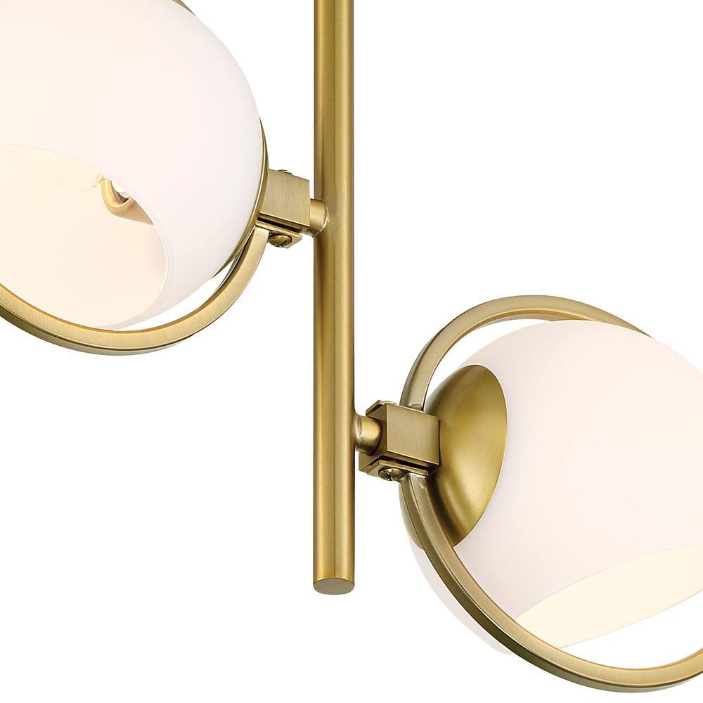 Teatro Etched Opal Glass Globe 2-Light Semi-Flush Mount in Brushed Gold
