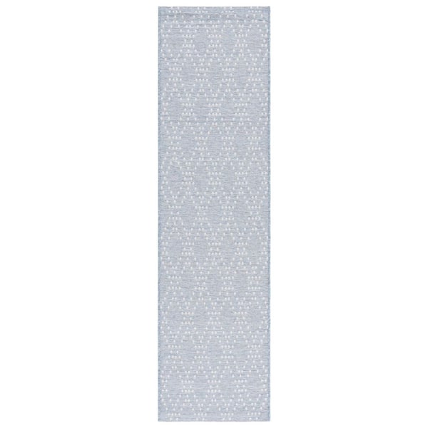Sunset Blue/Gray 2 ft. x 8 ft. Geometric Diamond Indoor/Outdoor Runner Rug
