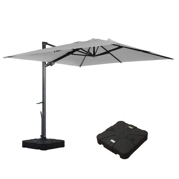 Mondawe 10 ft. Square Aluminum Cantilever Outdoor Tilt Patio Umbrella in Gray with Base Weight Stand