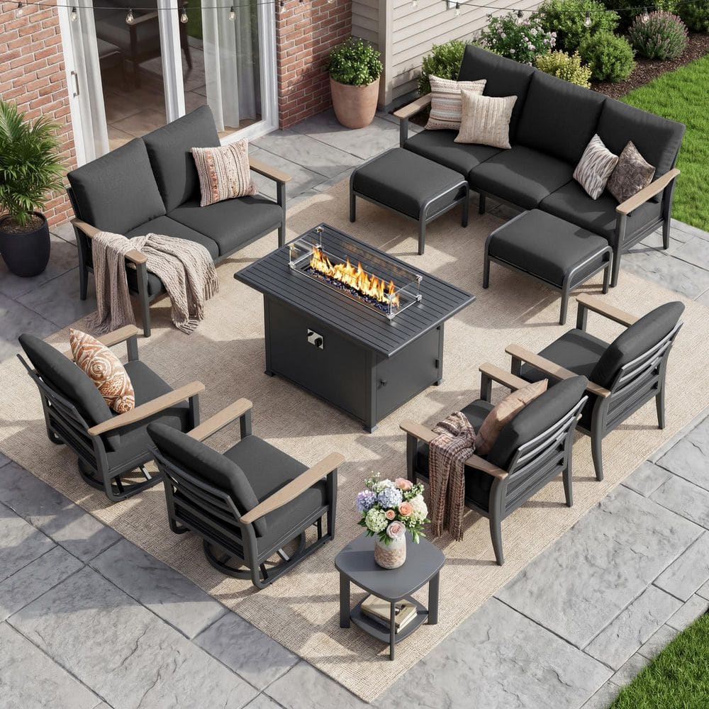 10-Piece Aluminum Patio Conversation Set with 55000 BTU Propane Fire Pit Table, Seats up to 9, Dark Gray Cushions price history on PriceWatchPro