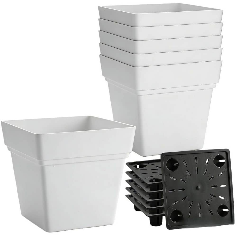 Plastic Square Planters with Drainage Tray and Bottom Stopper for Indoor Plants and Flowers, White (7 in. W x 7 in. H) price history on PriceWatchPro
