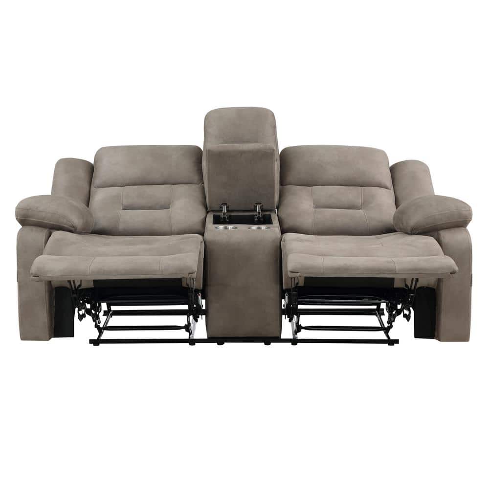 Brown Faux Leather Tufted Loveseat with Cup Holder and Pillow-top Arm