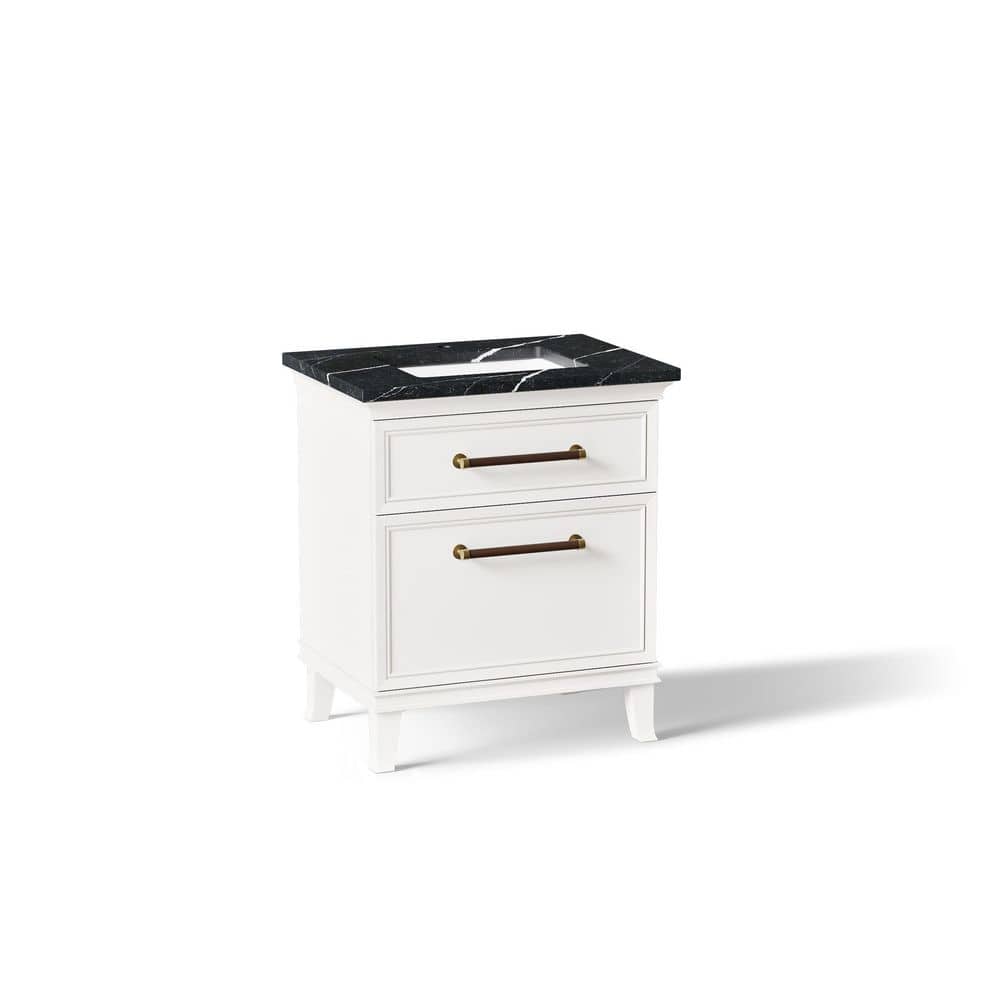 Artifacts 30 in. Freestanding Linen White Bath Vanity with Black Eternal Marquina Quartz Top and Brass Hardware price history on PriceWatchPro