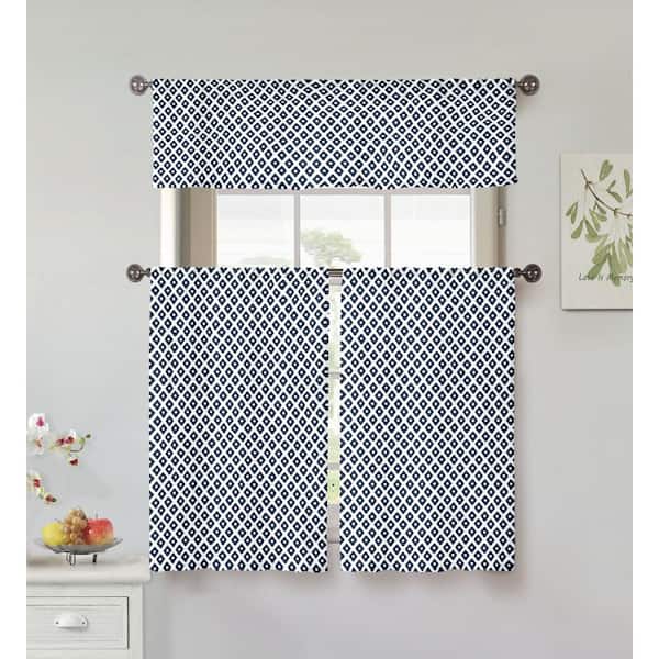 Unbranded Indigo Geometric Rod Pocket Room Darkening Curtain - 58 in. W x 58 in. L (Set of 2)