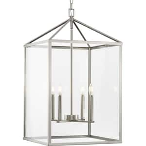 Hillcrest 4-Light 17 in. Brushed Nickel Modern Farmhouse Foyer Light for Halls