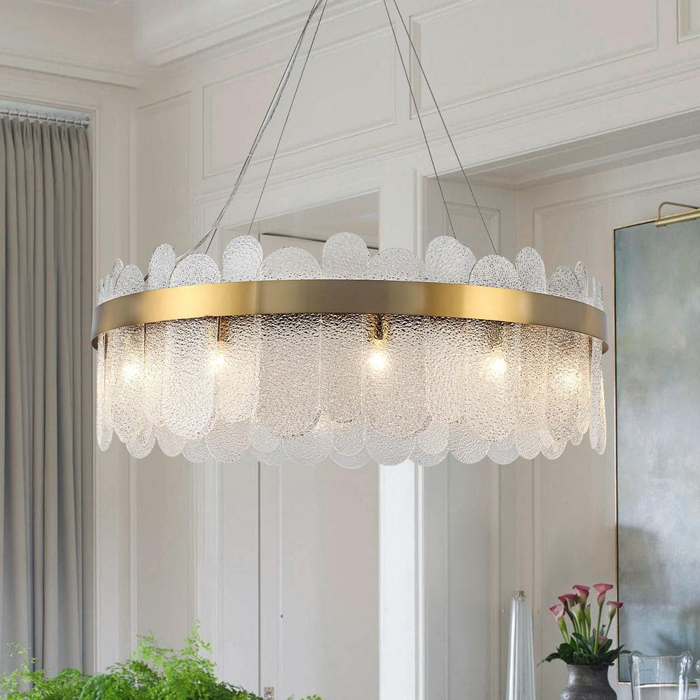 Corning 31.5 in. 12-Light Gold Modern Round Drum Chandelier with Textured Glass Shade price history on PriceWatchPro