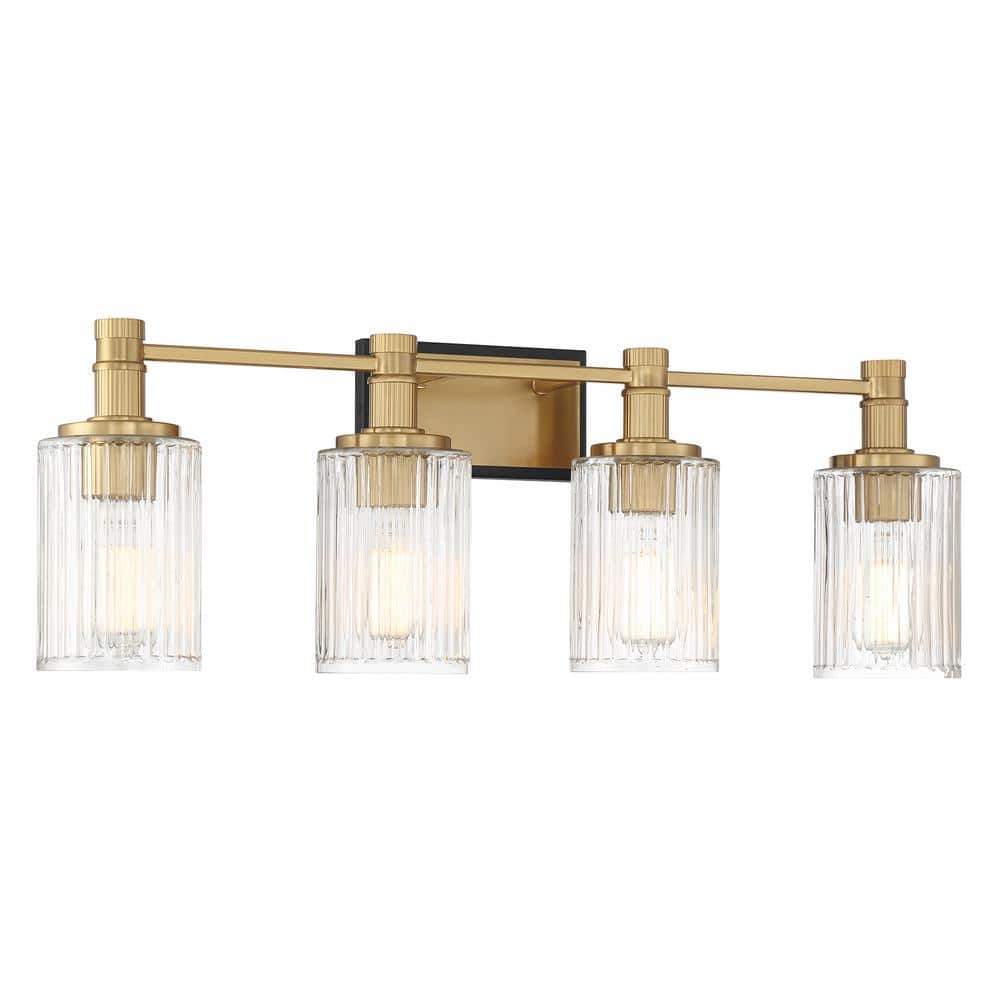 Concord Matte Black and Warm Brass 4-Light Vanity with Ribbed Glass Shades