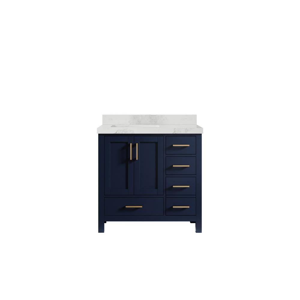 Malibu 36 in. W x 22 in. D x 36 in. H Left Offset Sink Bath Vanity in Navy Blue with 2 in. Calacatta Nuvo Top price history on PriceWatchPro