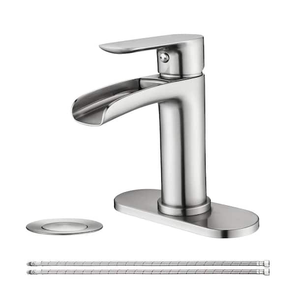 Unbranded Single Handle Single-Hole Bathroom Faucet with Pop-up Drain Assembly and Deck Plate in Brushed Nickel