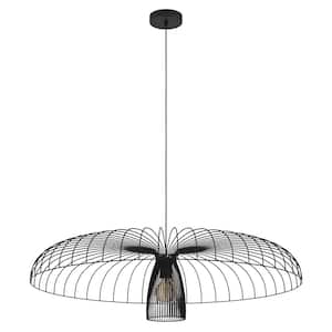 Champerico 38.70 in. W x 89.33 in. H 1-Light Black Statement Chandelier with Black Metal Dome Shade