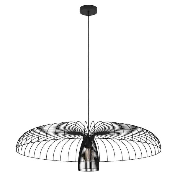 Champerico 38.70 in. W x 89.33 in. H 1-Light Black Statement Chandelier with Black Metal Dome Shade