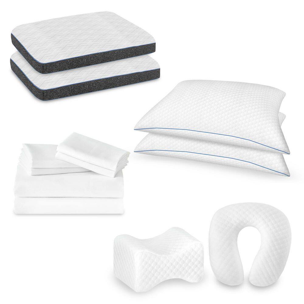 12-Piece White Cotton and Linen Full Size Premium Comfort Bedding Pack
