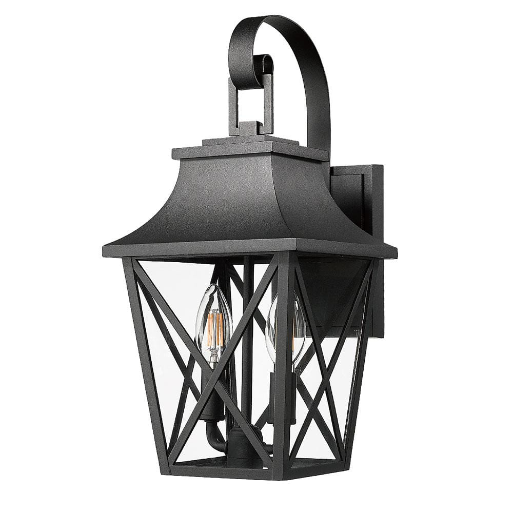 2-Light Black Metal Outdoor Weather Resistant Post Light Lamp with No Bulb 