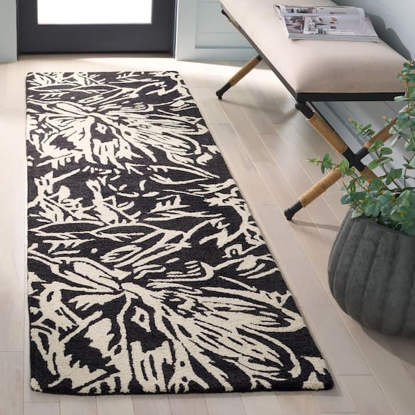 Jardin 2 ft. x 8 ft. Black/Ivory Abstract Floral Runner Rug