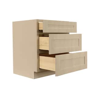 Lancaster Shaker Assembled 36x34.5x24 in. Base Cabinet with 3 Drawers in Stone Wash