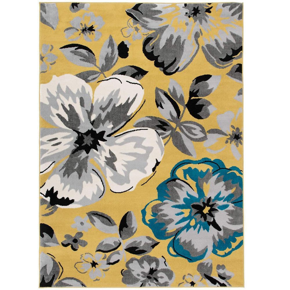 Yellow 5 ft. x 7 ft. Floral Indoor/Outdoor Polypropylene Area Rug