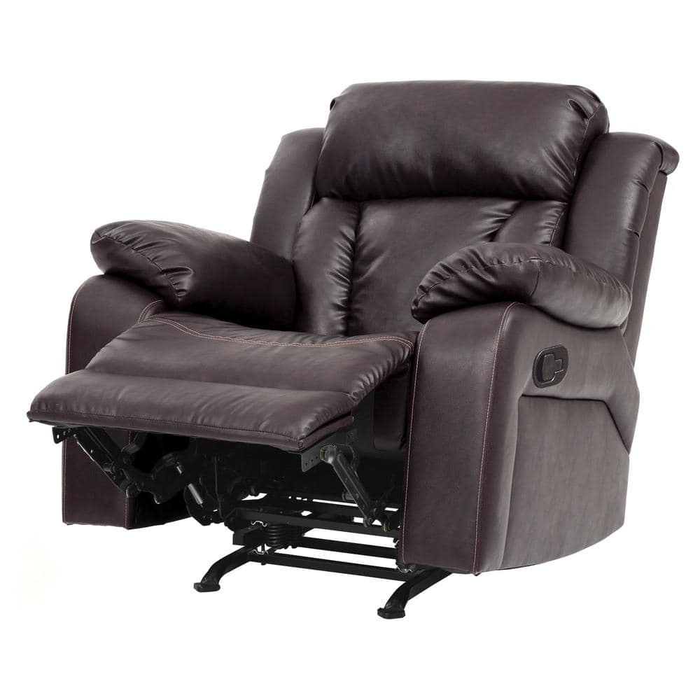 38 in. L Padded Flared Arm Faux Leather Rectangle Modern Handle Mechanism Recliner Sofa Chair in Dark Brown -  ANGELES HOME, MAG9257-RC-DBR