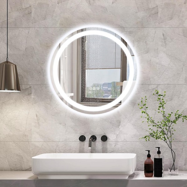 24 in. W x 24 in. H Round Frameless Anti-Fog Dimmable 3CCT LED Light Modern Wall Bathroom Vanity Mirror