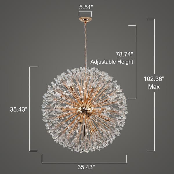 LLHZSY 35.43 in. 20-Light Gold Sputnik Sphere Pendant