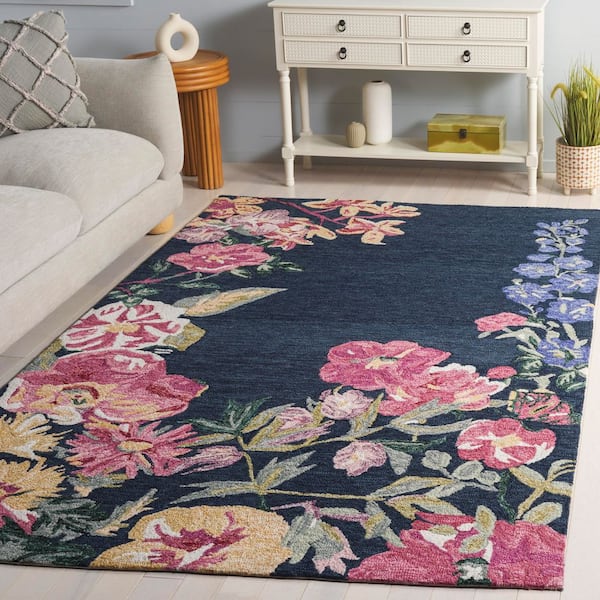 Jardin 5 ft. x 8 ft. Navy/Pink Floral Area Rug