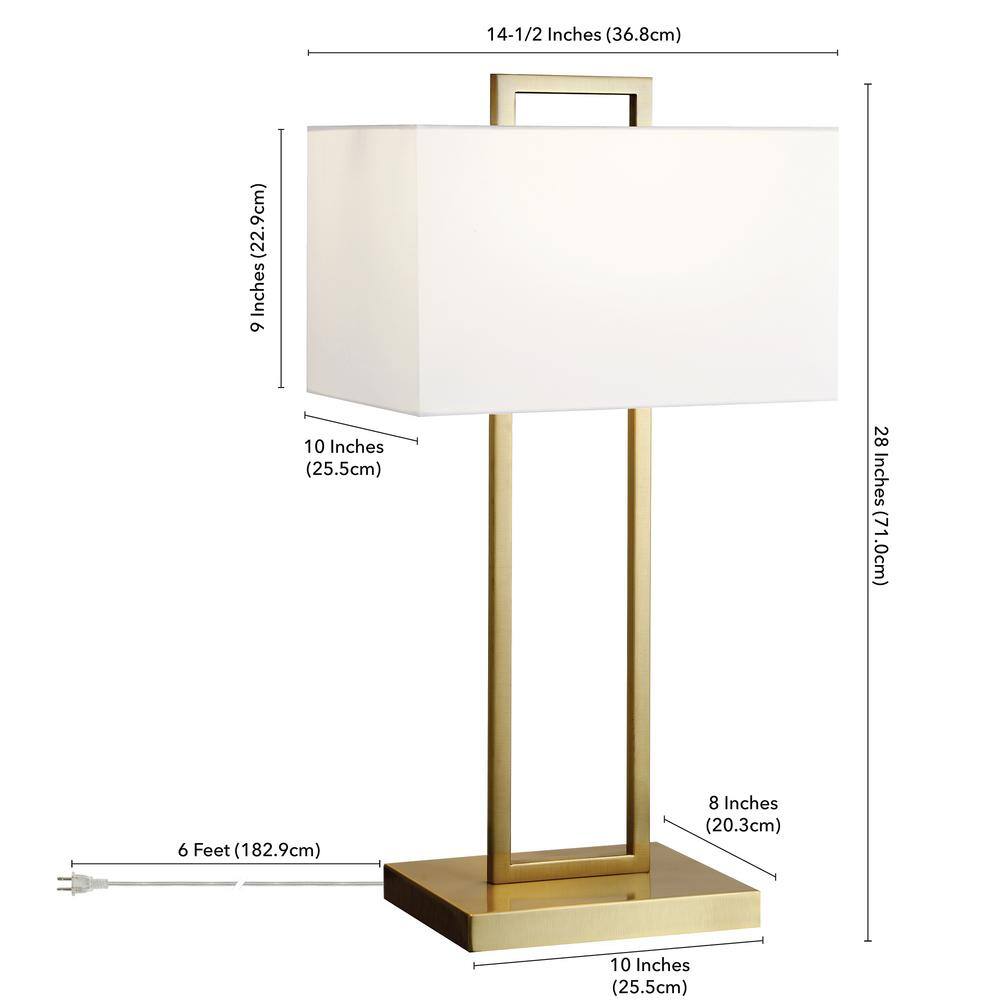 Brass and White Rectangular Nightstand Lamp with Oblong Shade