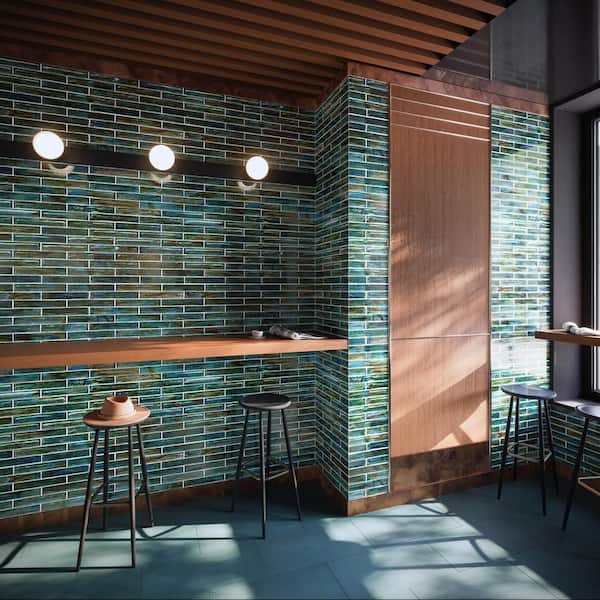 Fargin Brick Tropical Lagoon 1.96 in. x 11.81 in. Polished Glass Subway Wall Tile (3.22 sq. ft./Case)