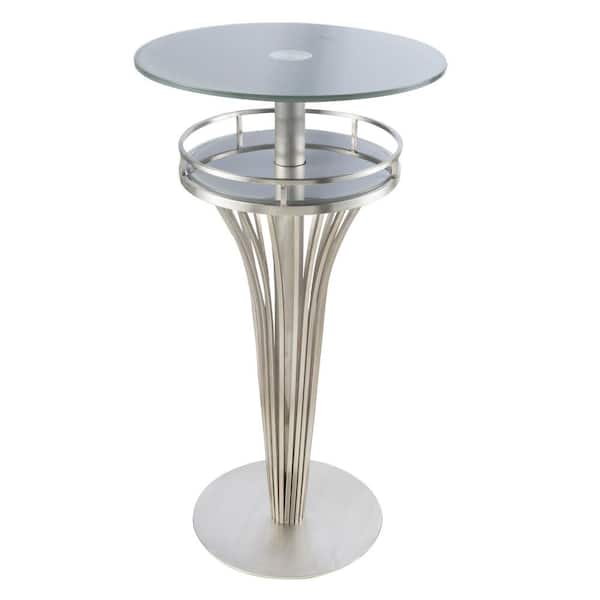 Armen Living Trisha Stainless Steel and Gray Frosted Glass Contemporary Bar Table