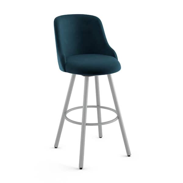 Amisco Kelsea 26 in. Dark Blue Velvet /Shiny Grey Metal Swivel Counter Stool