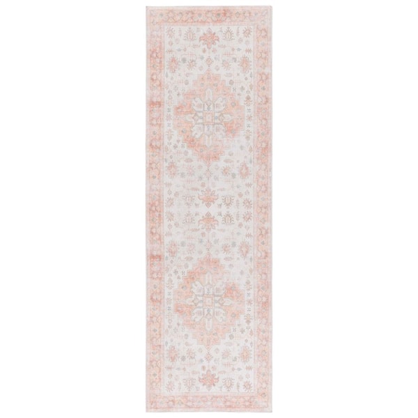 Arizona 3 ft. x 8 ft. Rust/Beige Machine Washable Distressed Floral Medallion Runner Rug