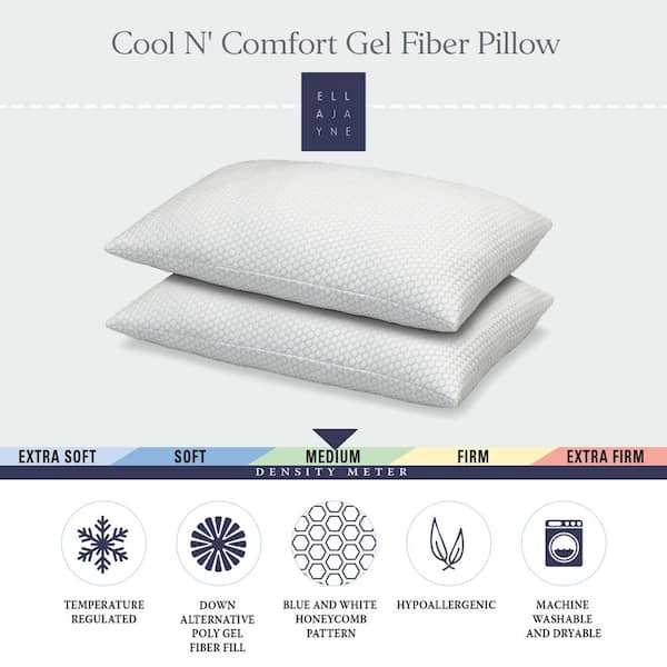 Noble Linens Cooling Luxury Gel Fiber Pillows with 100% Cotton Cover (Set  of 2), Queen, White 