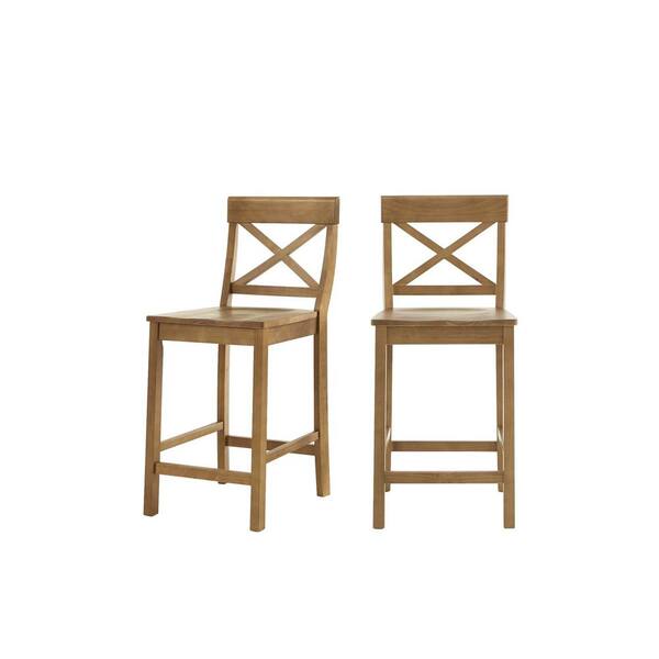 StyleWell Cedarville Patina Oak Finish Counter Stool with Cross Back